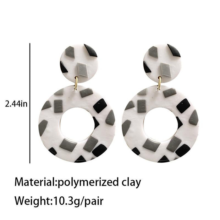 Handmade Soft Pottery Black and White Gray Geometric Earrings Jewelry