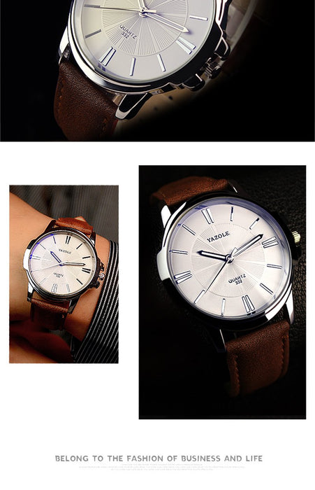 Mens Watches Blue Glass Watch Waterproof Leather