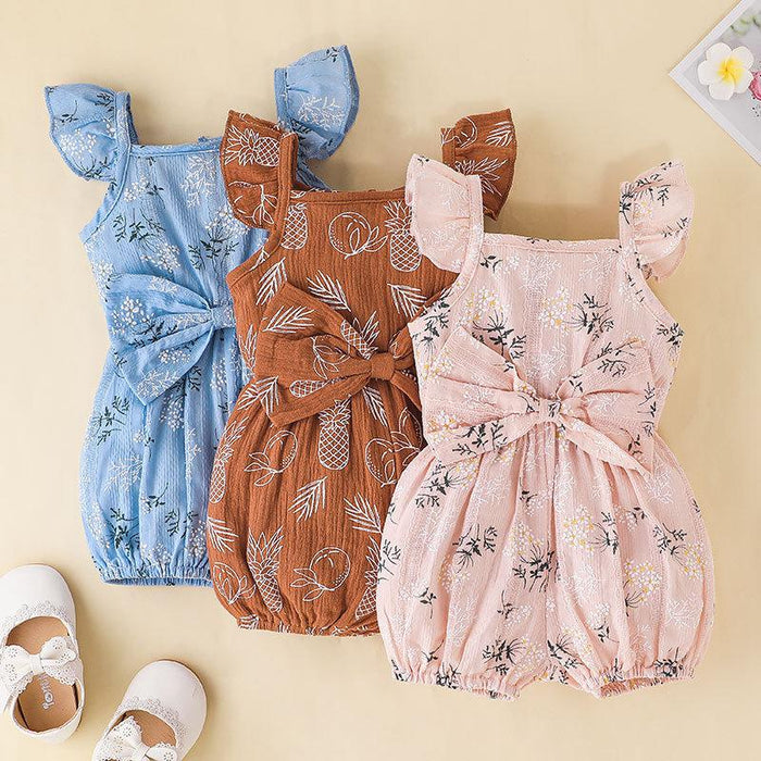 Baby Summer Suspender Bow Floral Jumpsuit