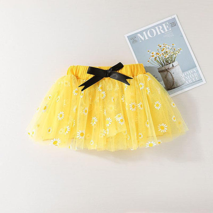 Summer Girls Mesh Skirt Sweet Baby Suspender + Printed Skirt Two-piece Set