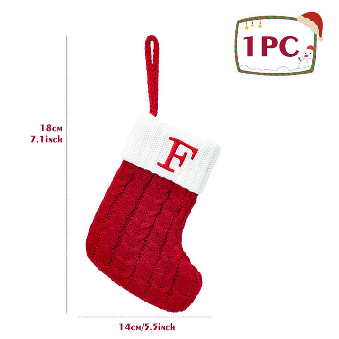 Christmas Socks Knitting Red Snowflake Alphabet Letters Decoration