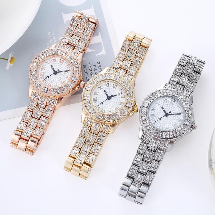 Rhinestone Stainless Steel Luxury Quartz Womens Wristwatch Female