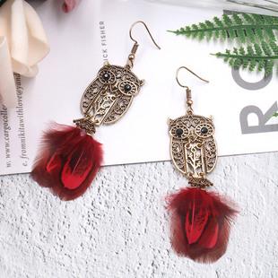 Female Pop Creative Feather Owl Earrings