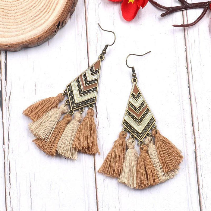 Vintage Ethnic Tassel Alloy Drip Earrings