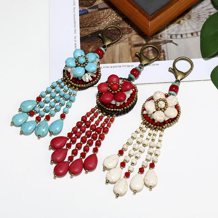 Bohemian Hand Woven Flower Handbag Car Pendant Keychains Pendant