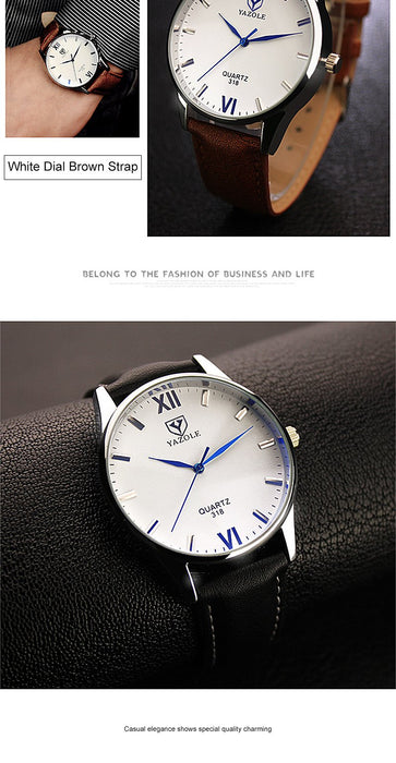 Yazole Simple Hook Needle Business Watch Roman Scale Male Soft Leather Watch