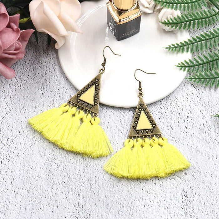 Fashion Ethnic Wool Tassel Pendant Earrings Jewelry