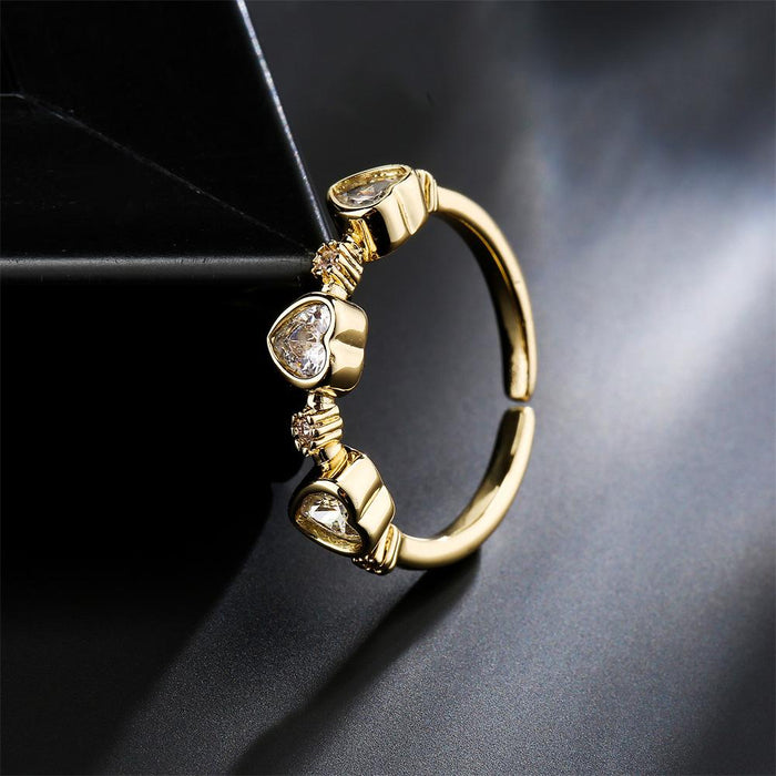 Gold Color Zircon Heart Geometric Open Women's Ring