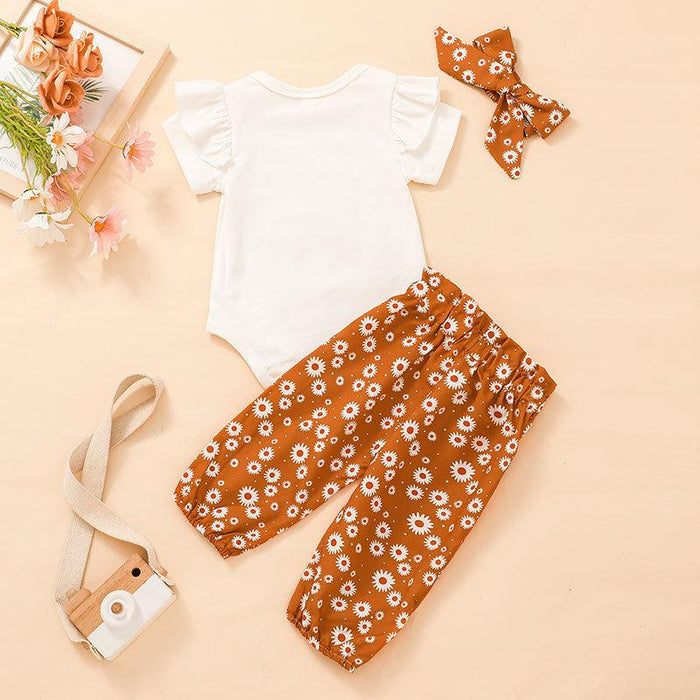 Summer Infant Flower Jumpsuit + Pants + Headband 3pcs Set