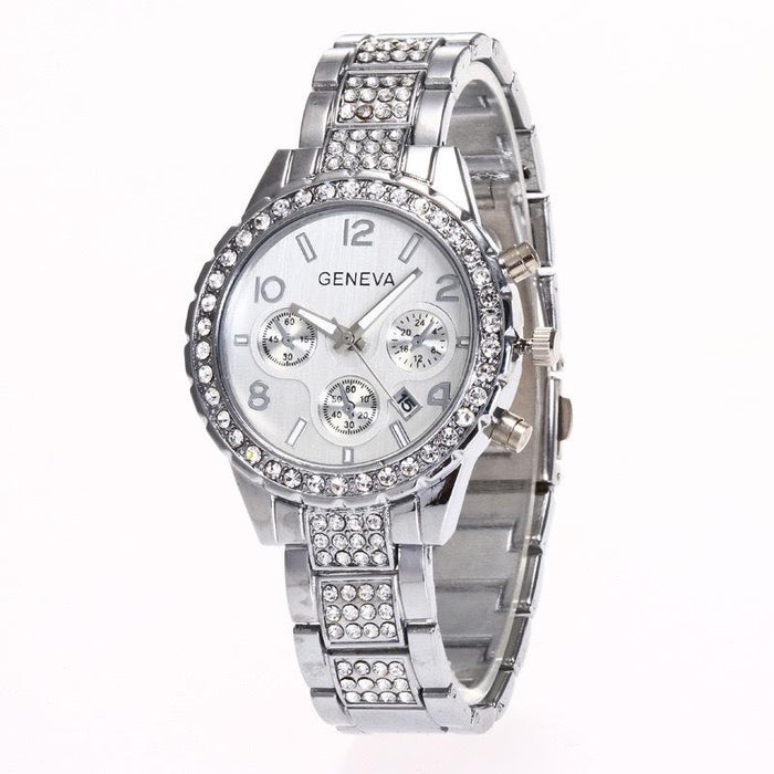 New Geneva Diamond Inlaid Three Eye Calendar Watch Llz22216