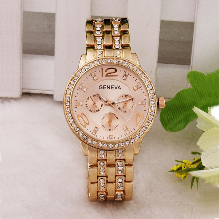 Female Rhinestone Stainless Steel Luxury Quartz Wristwatch