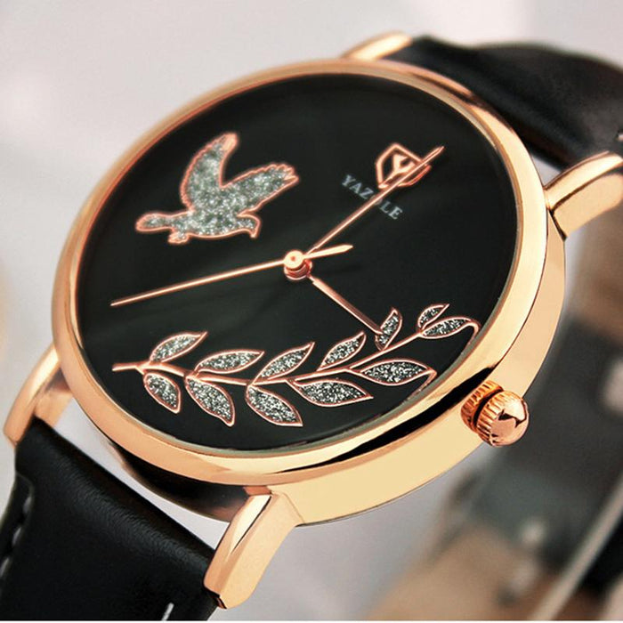 Fashion Round Watch Women Pu Leather StrapYazole Quartz Watch