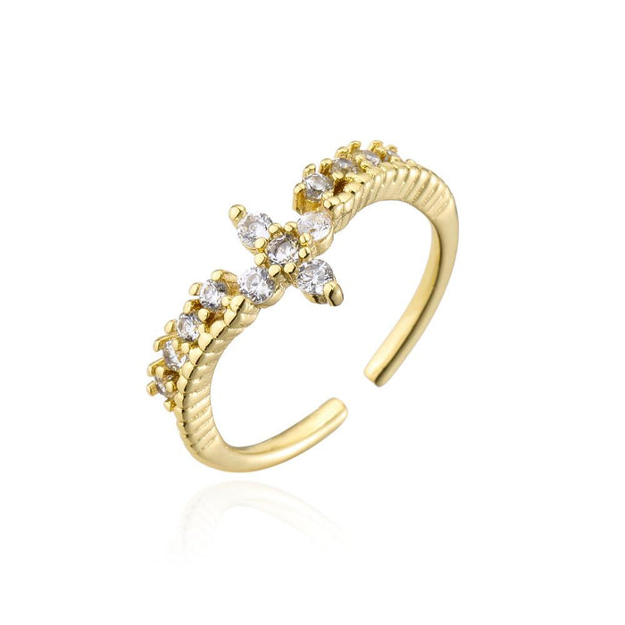 Simple Design Geometric Gold Color Zircon Open Ring