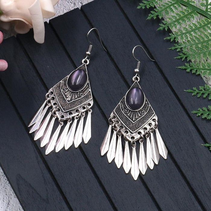 Fashion Diamond Alloy Creative Vintage Silver Tassel Earrings