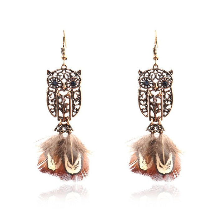 Female Pop Creative Feather Owl Earrings