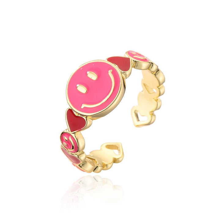 New Oil Drop Funny Smiley Ring Gold Color Open Ring