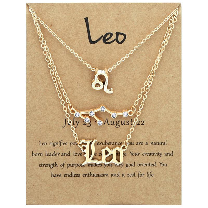 Twelve Constellations Retro Alphabet Symbol Diamond Set Three Piece Necklace