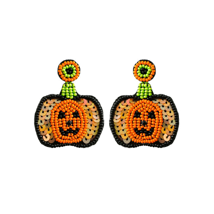 Handmade Halloween Earrings Hand Woven Sequins Rice Beads Pumpkin Earrings