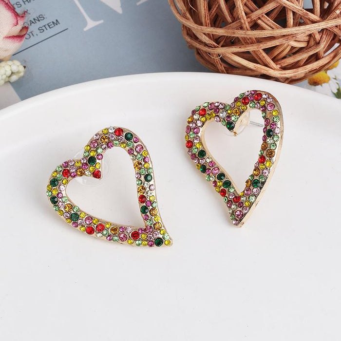 Women's Jewelry Fashion Simple Heart Tassel Earrings Inlaid Rhinestone