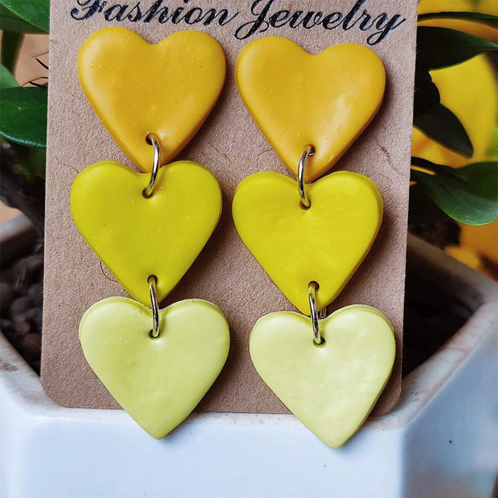 Handmade Heart-shaped Gradient Color Love Soft Ceramic Earrings