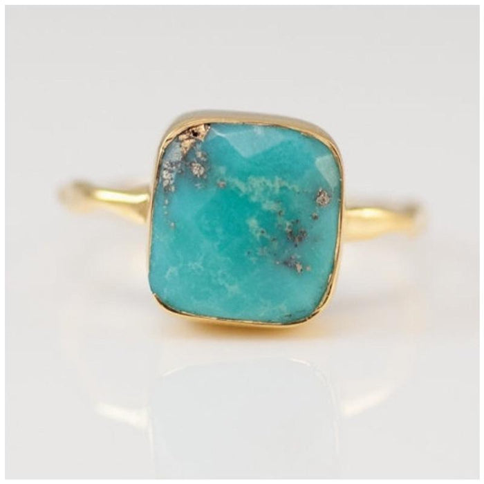 New Simple Square Turquoise Gold Ring