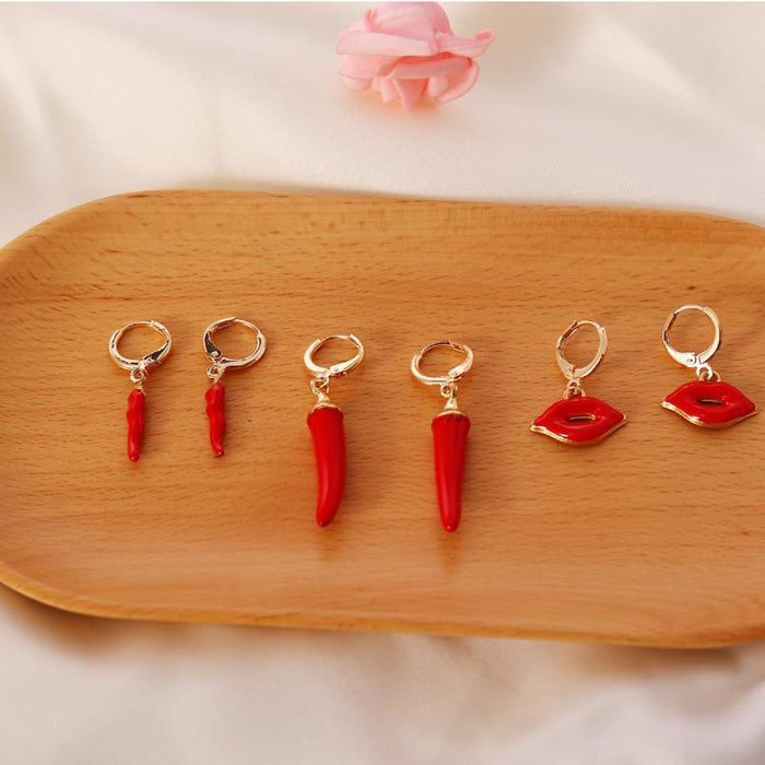 Red pepper lip stud earrings