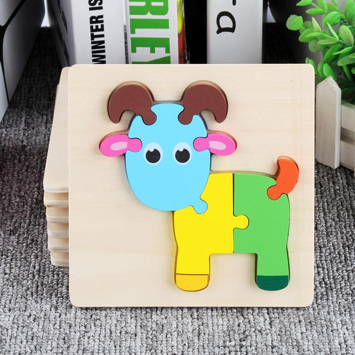 Children's Wooden Cartoon Animal Stereo Puzzle Toy