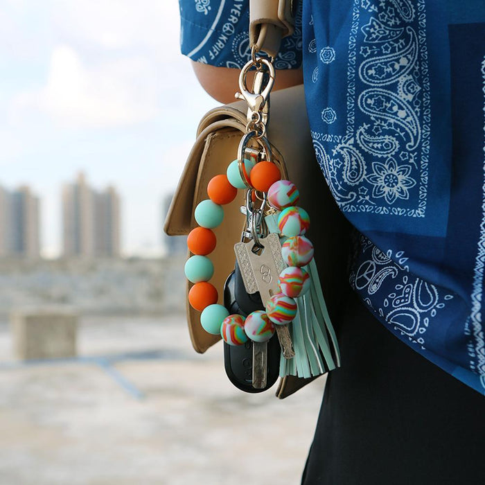 Color Silicone Beads Tassel Bracelet Wrist Keychain,Pendant For Bag