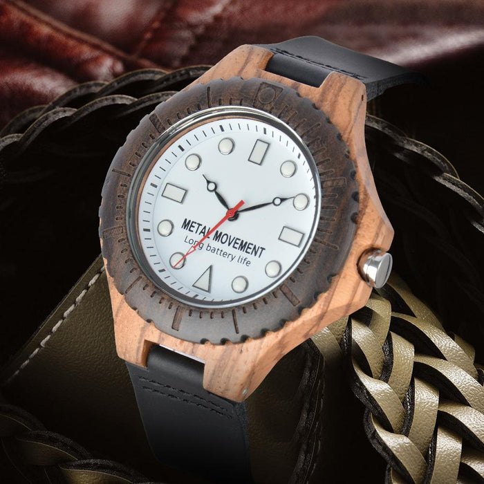 New Men's Large Dial Business Leisure Quartz Luminous Wooden Watch