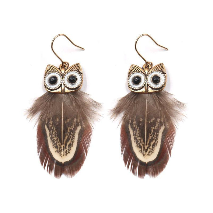 Female Pop Creative Feather Owl Earrings