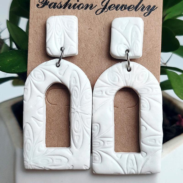 New Morandi Color Geometric Embossed Soft Pottery Personalized Earrings