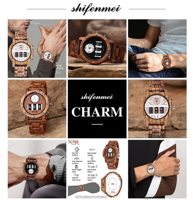 Multifunctional Men's Wooden Watch Outdoor Sports Watch