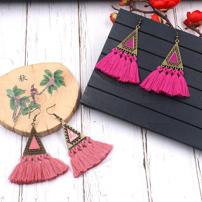 Fashion Ethnic Wool Tassel Pendant Earrings Jewelry