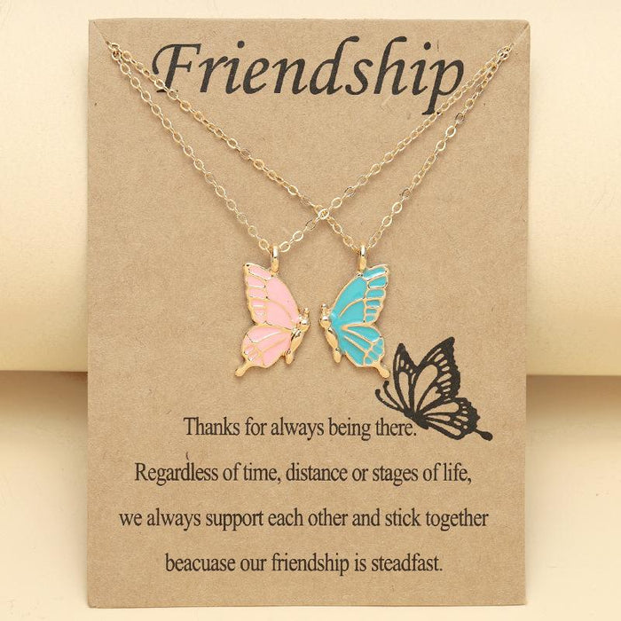 Colorful Butterfly Good Friend Magnet Set Necklace