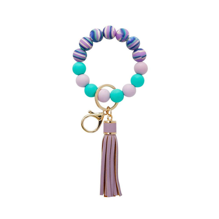 Color Silicone Beads Tassel Bracelet Wrist Keychain,Pendant For Bag