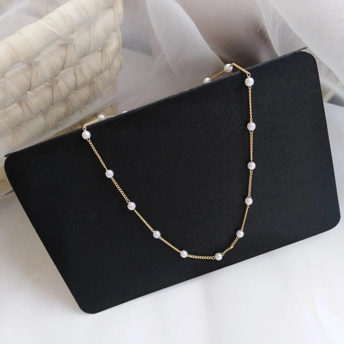 Pearl necklace collarbone chain