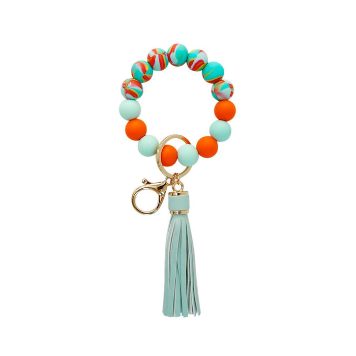 Color Silicone Beads Tassel Bracelet Wrist Keychain,Pendant For Bag