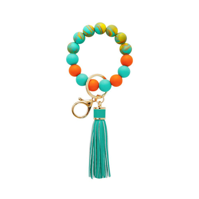 Color Silicone Beads Tassel Bracelet Wrist Keychain,Pendant For Bag