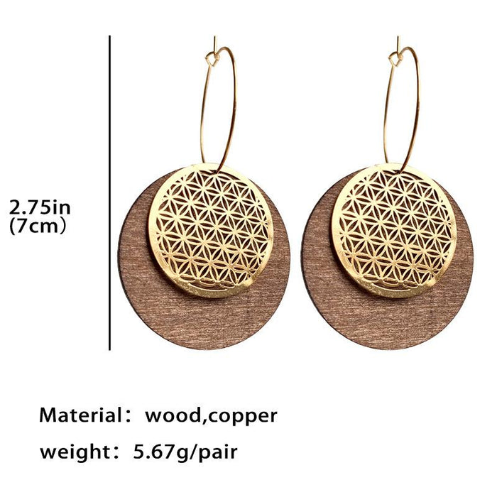 Fashion Personality Exaggerated Wooden Round Female Earrings