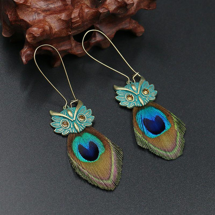 Female Pop Creative Feather Owl Earrings