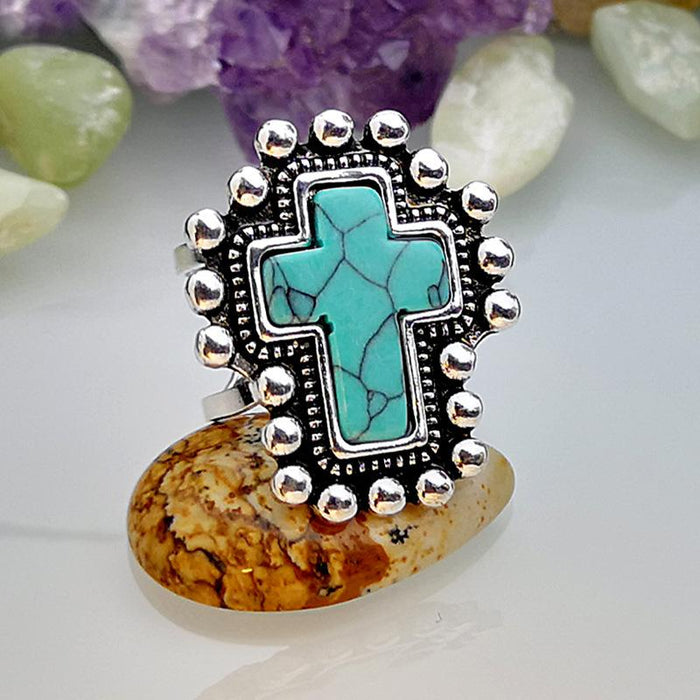 Vintage Exaggerated Cross Turquoise Ring