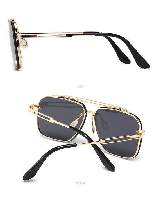 Men's and women's square metal double beam Sunglasses