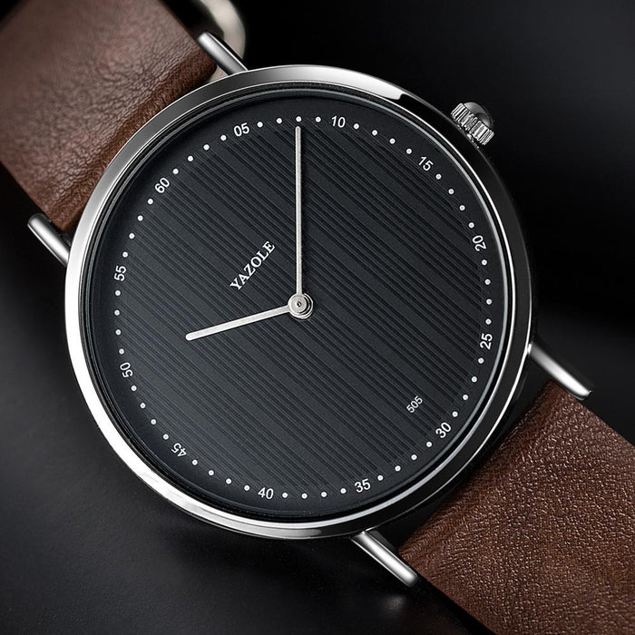 YAZOLE Fashion Men's Clock Waterproof Simple Casual Elegant Leather Quartz Watch