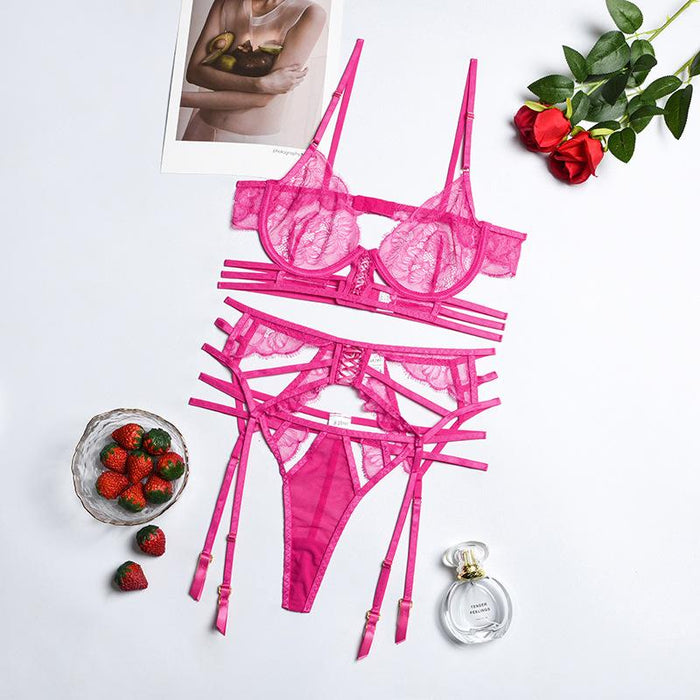 Fashion Women Lace Stitching Lingerie Push Up Underwear Set