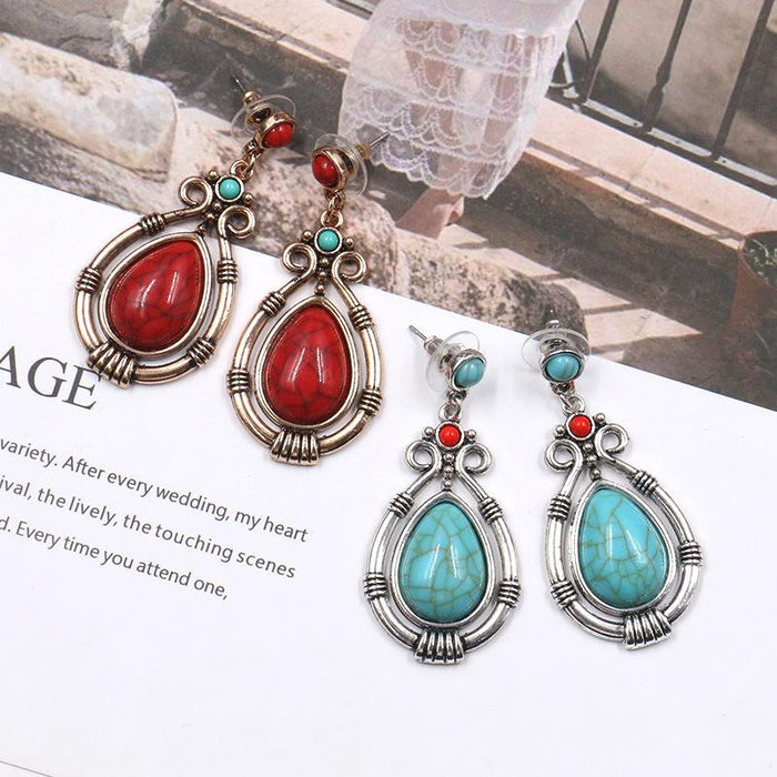 New Fashion Retro Palace Water Drop Alloy Earrings Jewelry