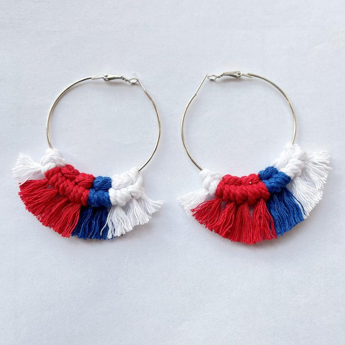 Women's Tricolour Braided Tassel Earrings