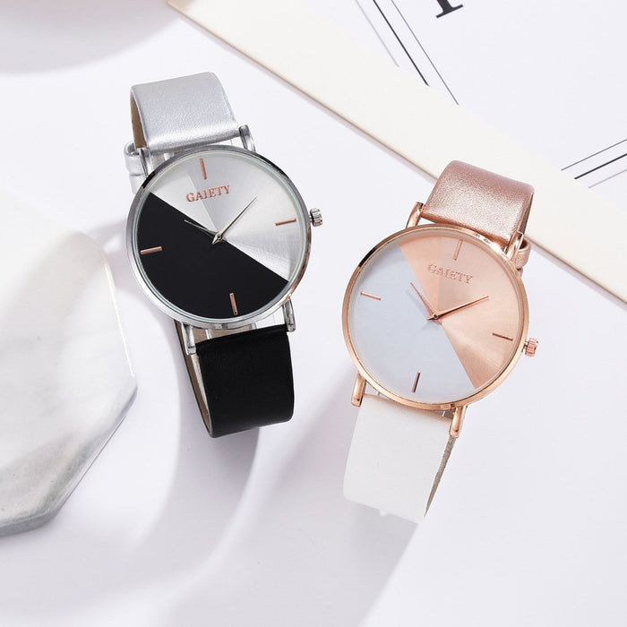 Ladies Two-color Simple Watch Versatile Personality Quartz Watch