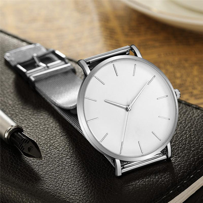 Quartz Ultra Thin Simple Stainless Steel Mesh Men's Fashion Casual Watch