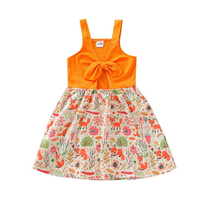 Girls' skirt suspender skirt butterfly dew navel fox printed colorful dress