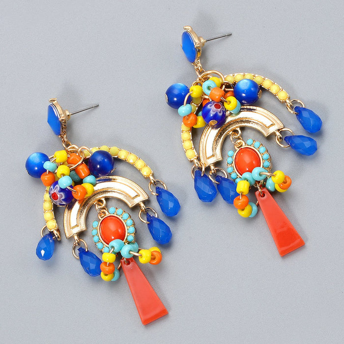 New Style Temperament Long Flower Colored Ethnic Women's Earrings